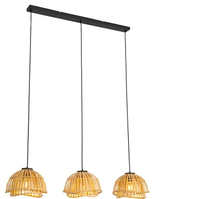 Afbeelding van QAZQA pua Oosterse Hanglamp eettafel voor boven de in eetkamer 3 lichts L 120 cm Naturel Woonkamer Slaapkamer Keuken