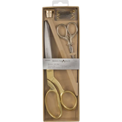 Afbeelding van Schaar: Geschenkset: Dressmaking (21,5cm) en Embroidery (9,5cm), Vingerhoed &amp; Spelden: Goud