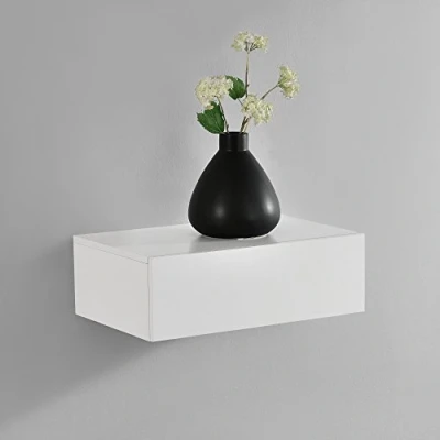 Afbeelding van Wandplank met lade zwevend 46x30x15 cm wit mat
