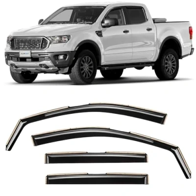 Afbeelding van Clim Art Set van 4 autodeflectoren voor/compatibel met Ford Ranger 2011 2023 SuperCrew luchtdeflector, deflector voor auto, insteekbaar