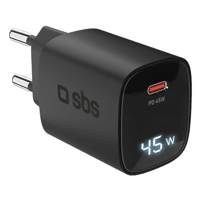 Afbeelding van SBS PD reislader 45W USB C LCD scherm GaN Zwart (45 W), lader,