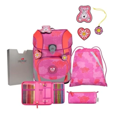 Afbeelding van DerDieDas Schooltas ErgoFlex Tiny Schulranzenset 5 delig Roses Paars
