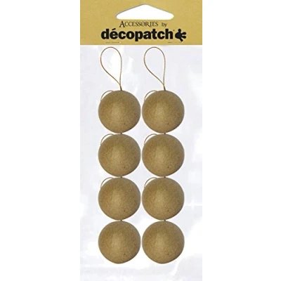 Afbeelding van Décopatch NO007O een set met 8 houders van bruin papier maché, 5 x cm, ballen goudkleurig koord