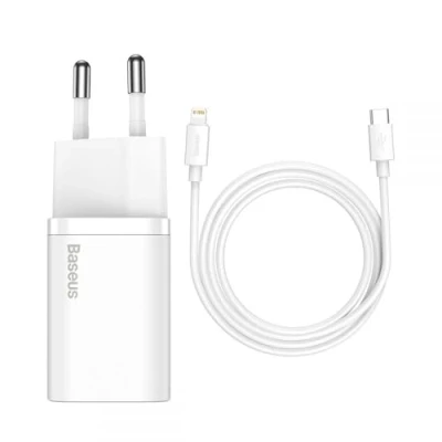 Afbeelding van Baseus Snellader 20W PD + USB C naar Lightning Kabel 1M Wit