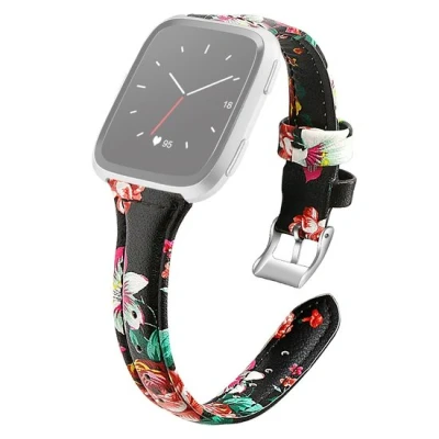 Afbeelding van Fitbit Versa 1 / 2 &amp; Lite bandje TPU leer Bloemenprint rood