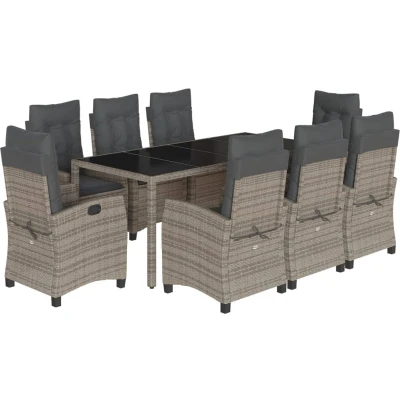 Afbeelding van vidaXL 9 delige Tuinset met kussens poly rattan grijs
