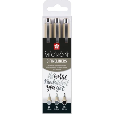 Afbeelding van Fineliner Sakura Pigma Micron 05 set zwart &amp; grijs 3 maten