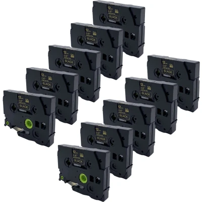 Afbeelding van DULA Brother Compatible label tape Tze 334 10 cassettes P Touch Goud op zwart 12mm x 8m