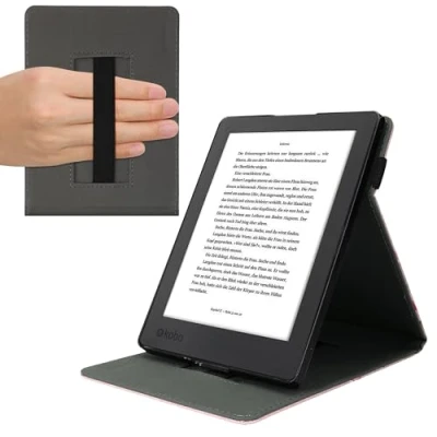 Afbeelding van kwmobile case geschikt voor met Kobo Aura H2O Edition 2 E reader cover van kunstleer In poederroze / wit oudroze Magnolia design