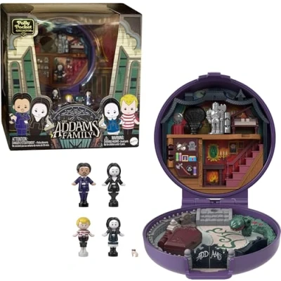 Image de Polly Pocket La Famille Mercredi Addams Coffret Set de jeu pour collectionneurs avec 4 figurines personnages édition spéciale et 1 accessoire, HXW25