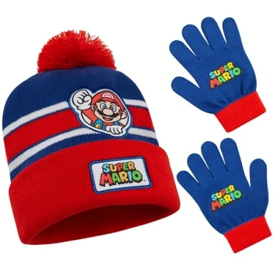 Afbeelding van Super Mario Ensemble d&#039;Hiver Garçon, Bonnet et Gants Idée Cadeau Enfant