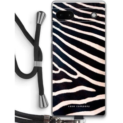Afbeelding van Case Company® hoesje met Koord geschikt voor Google Pixel 6a Zebra Telefoonhoesje Zwart Bescherming aan alle Kanten en Over de Schermrand