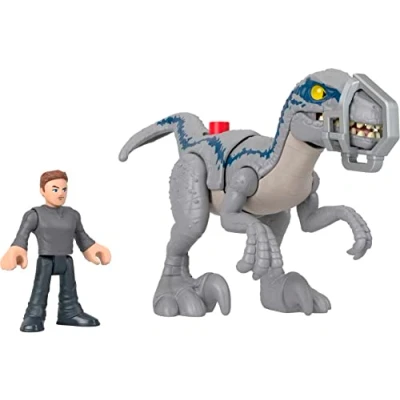 Afbeelding van Fisher Price Imaginext Jurassic World Blue Leak Set met beweegbare figuren en Owen Grady, afneembaar harnas, kinderspeelgoed, vanaf 3 jaar, HKG15