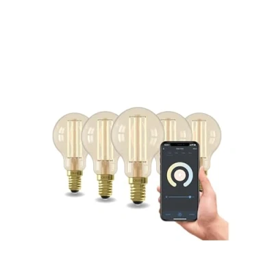 Afbeelding van Calex Slimme Lamp Set van 5 stuks Wifi LED Filament Verlichting E14 Smart Lichtbron Goud Dimbaar Warm Wit licht 4,9W