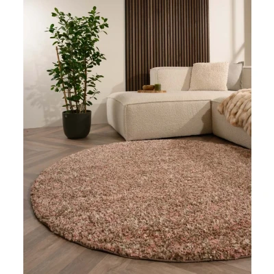 Afbeelding van Rond Hoogpolig Vloerkleed Blend Roze/beige 80 Cm