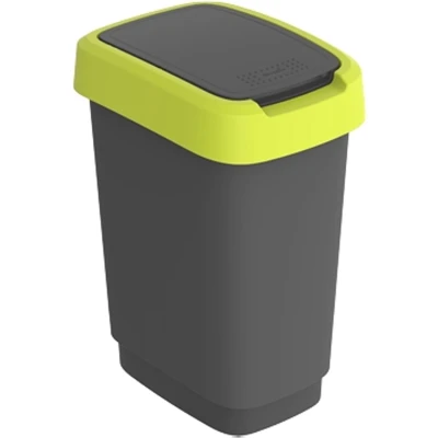 Afbeelding van Rotho Twist Afvalbak 10L met klapdeksel Recycling afvalverzamelaar BPA vrij Zwart/Limoengroen