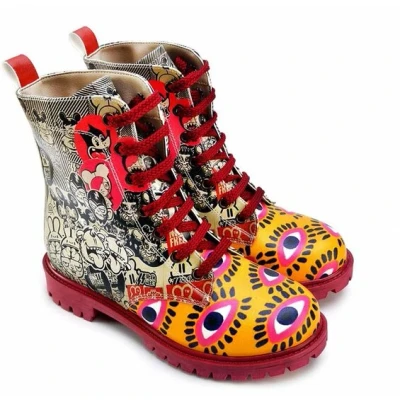 Afbeelding van Goby Urban Pop Art Dames Veterboots Handgemaakt Vegan Leer Maat 35