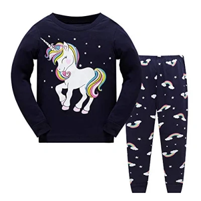 Afbeelding van Tkiames Pyjama voor meisjes, giraffe, 2 delig, 100% katoen, 1 7 jaar, Marineblauw