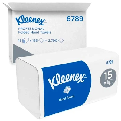 Afbeelding van Kleenex 6789 gevouwen handdoeken, 15 pakken van 186 vellen papier, 2 laags, Airflex absorberende technologie, kleur: wit 06789100