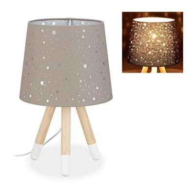 Afbeelding van Relaxdays kinderlamp ster tafellamp kinderkamer E14 driepoot nachtlampje grijs