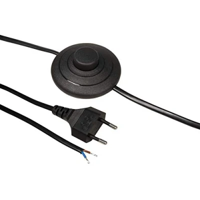 Afbeelding van MC Power Europese stroomkabel, voetschakelaar en blote uiteinden, 2 m, ideaal voor lampen (zwart)