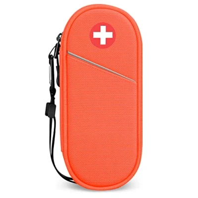 Afbeelding van SITHON Lege Medicijntas Draagbare Geïsoleerde Medicijnorganisator voor 2 EpiPen, Auvi Q, Neusspray, Meds, Allergie Astma Inhalatie Outdoor Reizen (Oranje)