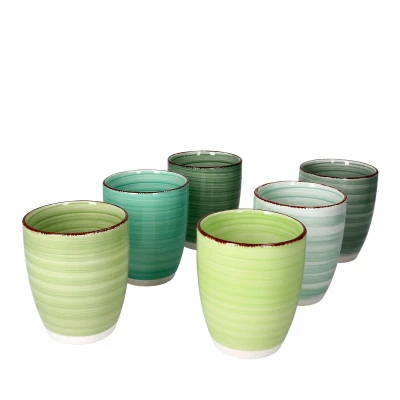 Afbeelding van MamboCat Green Set van 6 grote koffiekopjes aardewerk met swirl motief in leuke groene tinten I Thee en koffiemok Moderne landhuisstijl