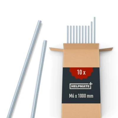Afbeelding van HELPMATE Tige filetée M6 x 1000 mm en acier galvanisé Lot de 10 tiges filetées métriques entièrement Vis sans tête classe résistance 4.8, DIN 976
