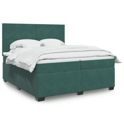 Image de vidaXL Sommier à lattes de lit et matelas Vert foncé 200x200cm Velours