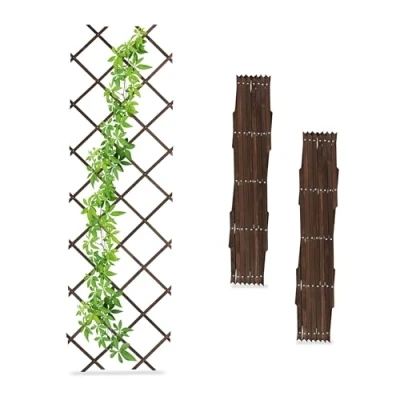 Afbeelding van Relaxdays Set van 3 uittrekbare hekjes voor klimplanten, 180 x 60 cm, tuin, balkon en terras, hout, bruin