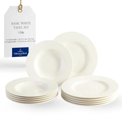 Afbeelding van VIVO Villeroy &amp; Boch Group Basic White Tafelservies 12 delig Premium porselein Wit