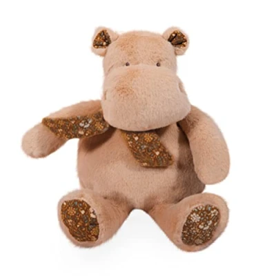 Afbeelding van Histoire d&#039;Ours pluche dier Nijlpaard Hippo Bandana Beige 22 cm Zacht en schattig voor knuffels Cadeau idee geboorte verjaardag meisjes jongens L&#039;HIPPO HO3175