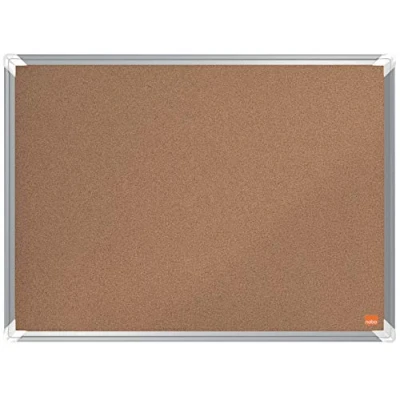 Afbeelding van Nobo Prikbord kurk, 600 x 450 mm, aluminium frame, zelfregulerend oppervlak, wandmontage door hoeken, Premium Plus, lichtbruin, 1915179