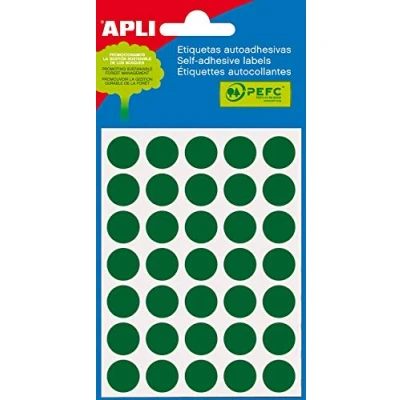 Afbeelding van Apli ronde etiketten in etui diameter 13 mm, groen, 175 stuks, 35 per blad (2058)