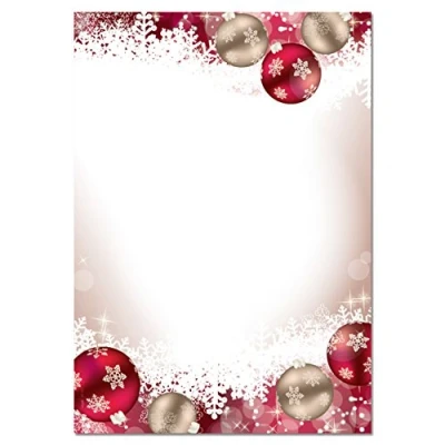 Afbeelding van SIGEL DP041 Kerstbriefpapier, kerstballen, 21 x 29,7 cm, 90 g/m², rood en goud, 100 vellen