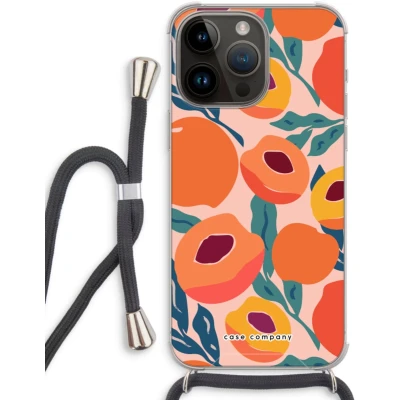 Afbeelding van Case Company® hoesje met Koord geschikt voor iPhone 14 Pro Max Perzik Telefoonhoesje Zwart Extra Bescherming aan alle Kanten en Over de Schermrand