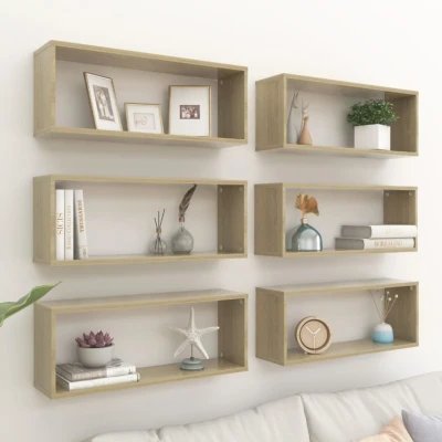 Afbeelding van Wandschappen kubus 6 st 60x15x23 cm spaanplaat sonoma eiken