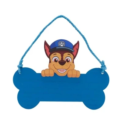 Afbeelding van Widdop Paw Patrol Chase houten bord om op te hangen, voor slaapkamer, cadeau kinderen, blauw