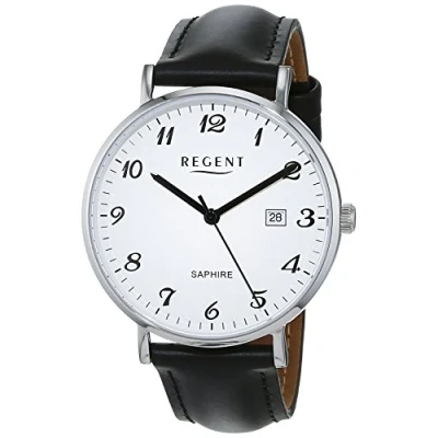 Afbeelding van Regent 1110815 Herenhorloge, analoog, kwarts, leren armband, zilver., One Size, armband