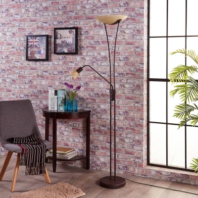 Afbeelding van Lindby Felicia uplighter met leeslamp, roest