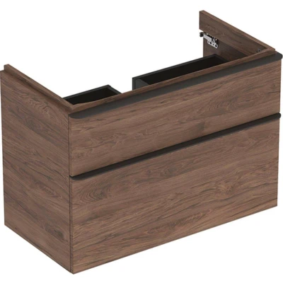 Afbeelding van Geberit Smyle Square wastafelonderbouwkast met 2 laden, noten hickory
