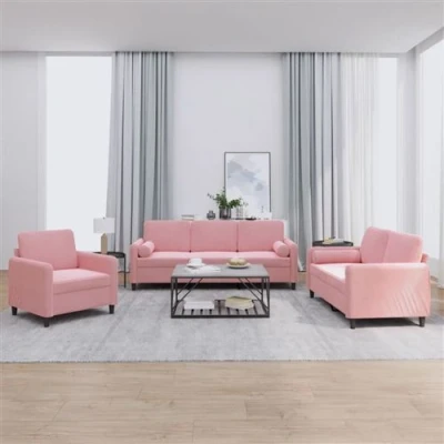 Image de vidaXL Ensemble de canapés 3 pcs avec coussins Rose Velours