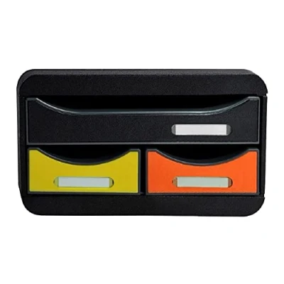Afbeelding van Exacompta Art. Nr. 311798D SMALL BOX MINI 3 laden 1 lade voor documenten in A4+ formaat 2 smalle kleine spullen afmetingen 347 x 278 130 mm Harlekijn