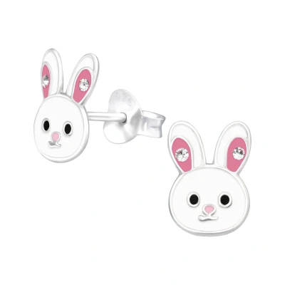 Afbeelding van Zilveren konijntjes crystal kinder oorstekers konijn oorknopjes oorbellen Meisje Zilver Zilverana Sterling 925 Silver