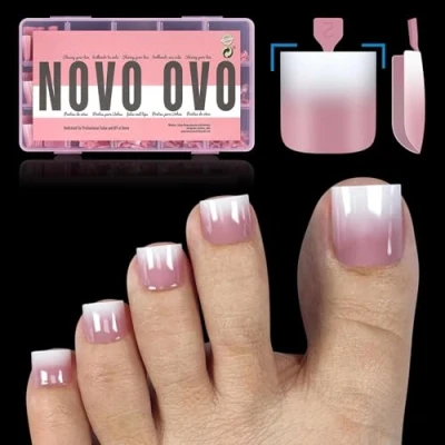 Afbeelding van NOVO OVO 240 stuks kunstteennagels met Franse punt, vierkant, puntig, zachte gel, bessenroze, primer en basislaag, volledige afdekking, acryl, 15 maten