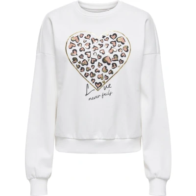 Afbeelding van Only Trui Onltammie L/s Leo Print O neck Swt 15356179 Cloud Dancer/heart Dames Maat M