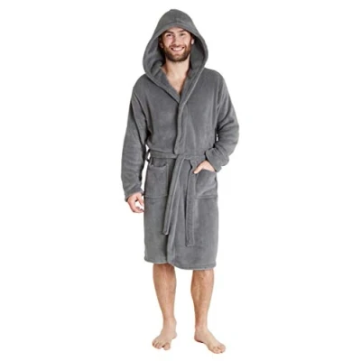Afbeelding van Badjas voor heren van superzacht fleece met capuchon, warm en comfortabel