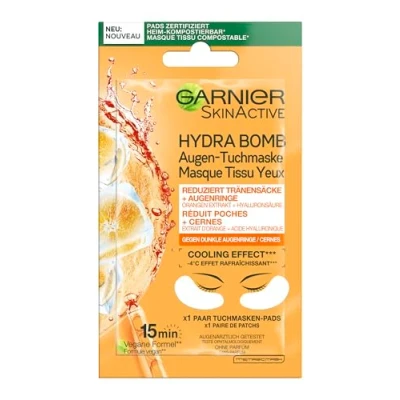 Afbeelding van Garnier hydraterend oogmasker tegen donkere kringen, vermindering van traanzakjes, veganistische formule met sinaasappelextract en hyaluronzuur, hydrabom, 6g