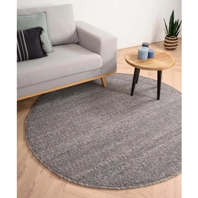 Afbeelding van Rond Wollen Tapijt/Vloerkleed Lett Grijs 250 Cm 100% Wol