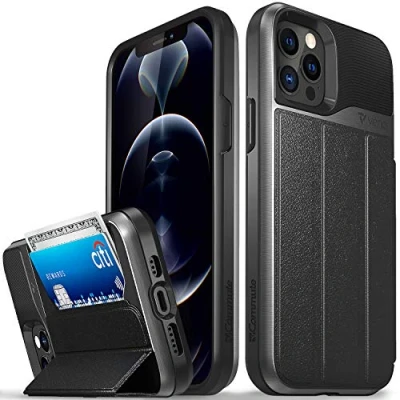 Afbeelding van VENA vCommute Portemonneehoesje compatibel met Apple iPhone 12 / Pro (6,1 inch) (militaire valbescherming), lederen flip case kaartsleuf en standaard